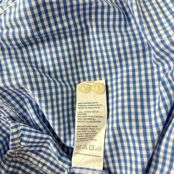 IZOD Gingham Shirt XL Mens Button Up Long Sleeves 100% Cotton Blue Check FLAW - Picture 6 of 12